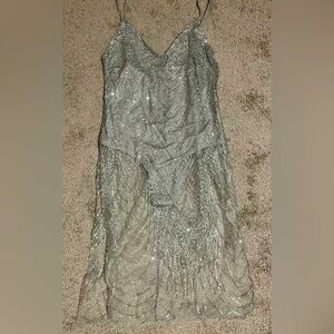 Silver Sheer glittering dress with built in bodysuit